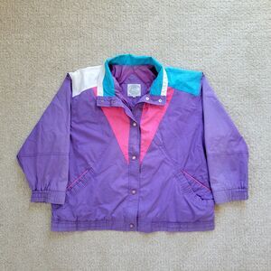 Vintage 90s Jacket Colorblock Retro Colorful Geometric 80s Womens 18 Plus Size